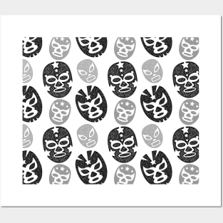 Luchador Mask Black and Grey Posters and Art